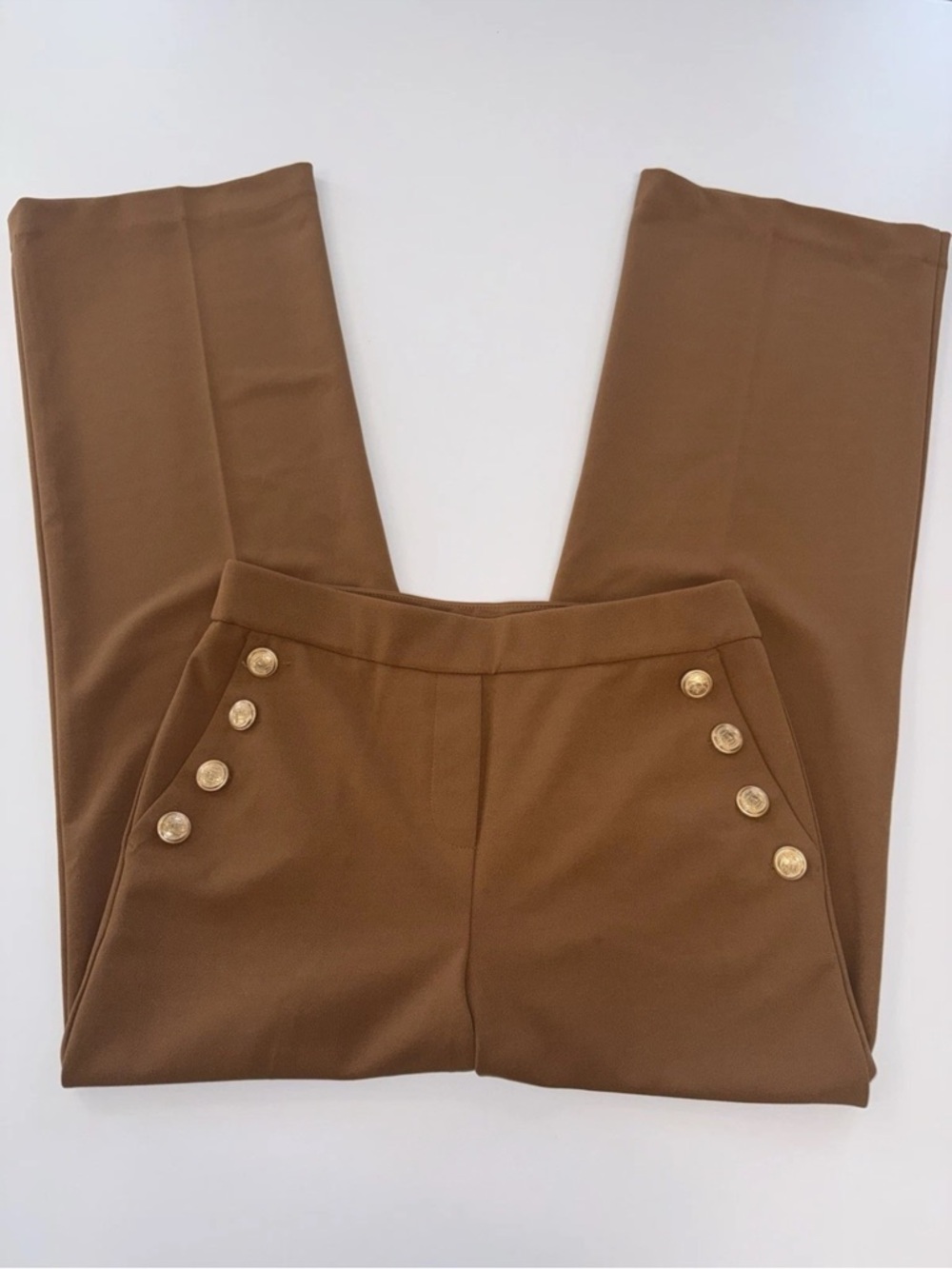 Jules & Leopold Camel Tan Brown Wide Leg Sailor Trousers Pants Gold Buttons S